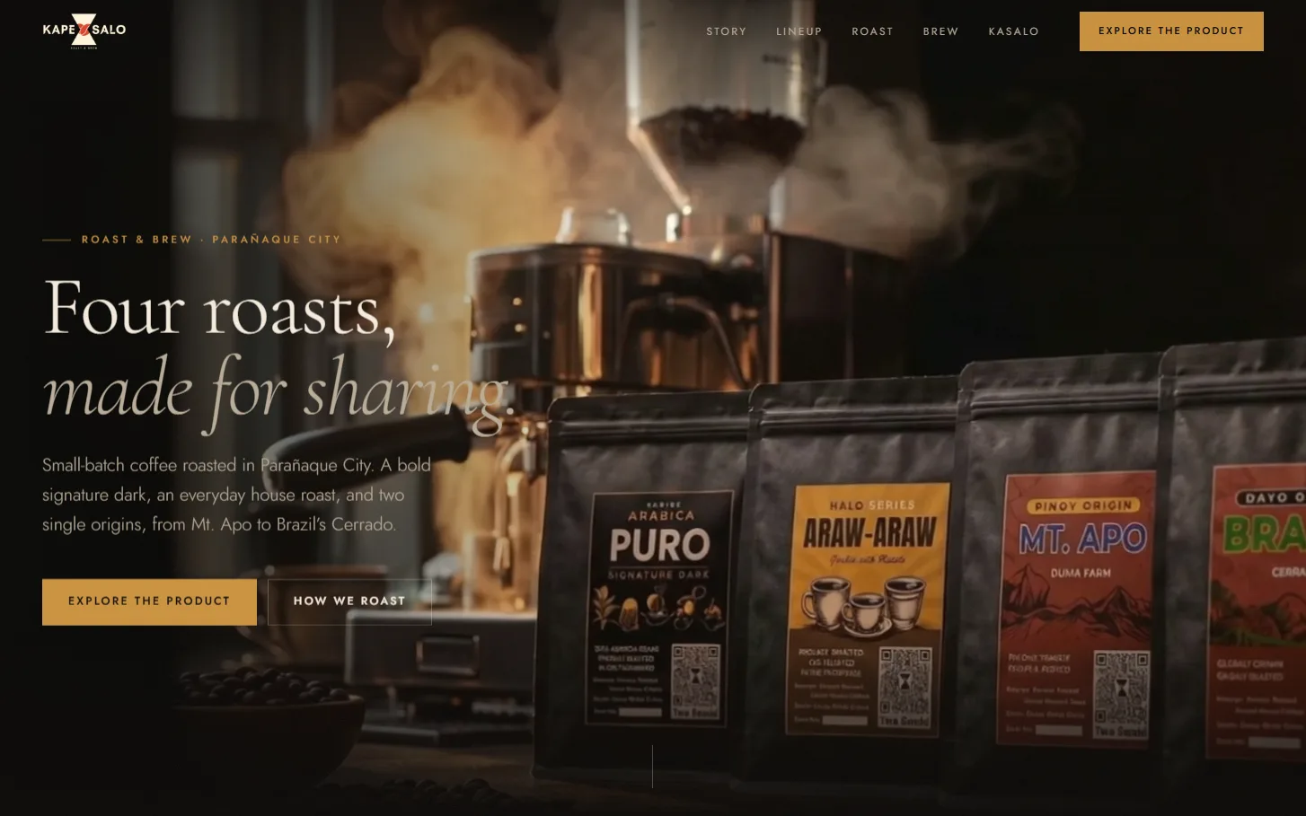 Kape Salo Coffee Roasters website: Four roasts, made for sharing